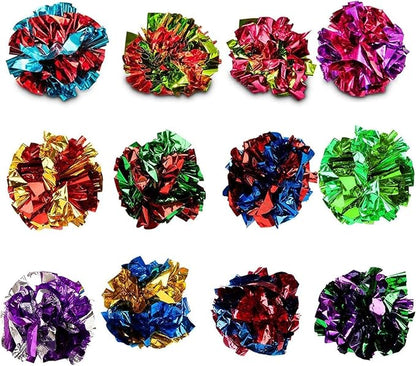 SunGrow Cat Crinkle Balls, 1.5-2 Inches, Lightweight, Ideal for Kittens and Adult Cats, Multicolor, 12 Pcs per Pack