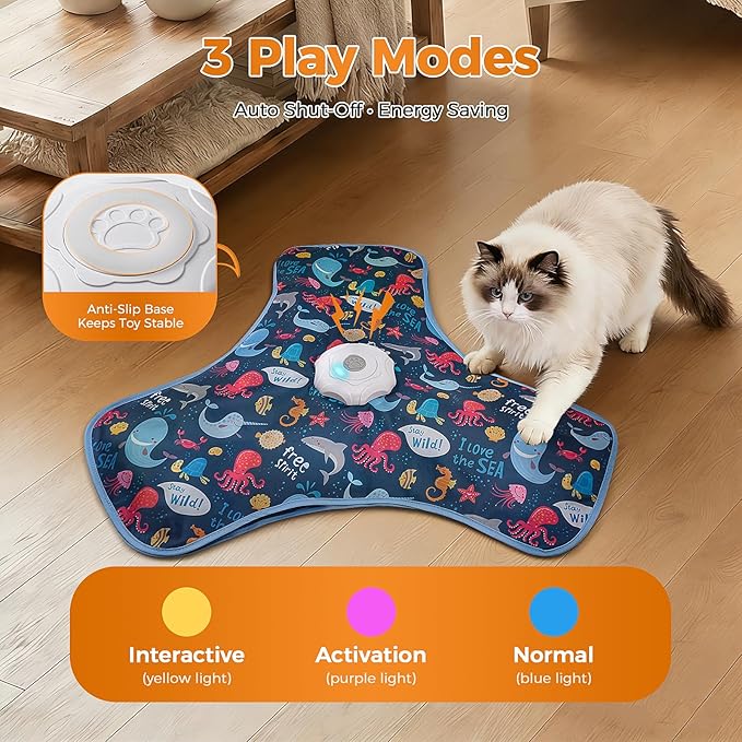 Interactive Cat Toy, Cat Toys Interactive with Touch Activation, Interactive Cat Toys for Indoor Cats with Moving Feather & Mouse Sounds, Cat Toys for Bored Indoor Adult Cats