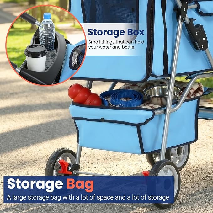BestPet 4 Wheels Pet Stroller Cat Dog Cage Stroller Travel Folding Carrier 04T