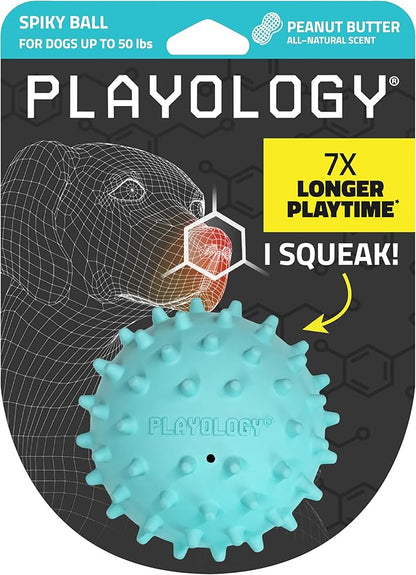 Playology Dog Toys | Spiky Chew Ball for Medium Dogs | Peanut Butter Scented Toy for Tough Chewers - Easy to Clean and Made from Non Toxic Materials