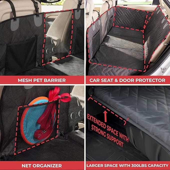 Hard Bottom Dog Car Seat Cover for Back Seat - PetSuite by Seat Cover Solutions- 300-lb Strength Pet Cover for Dogs with 40% Extra Space, Waterproof Nonslip Dog Hammock for Car Hard Bottom (Trucks)