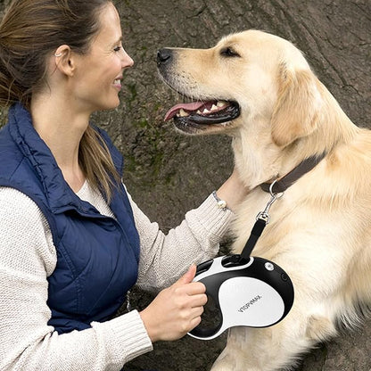 16Ft Retractable Dog Leash - for Small to Medium Dogs Up to 66lbs, Heavy Duty Retractable Leash with Light Rechargeable, Quick Lock Braking & Non-Slip Handle (White)