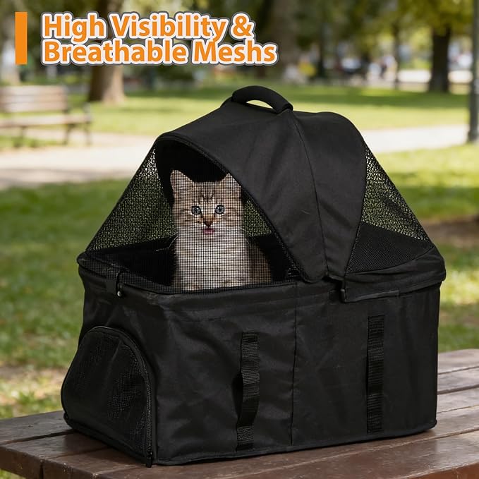 Pet Stroller 4 Wheels Dog Cat Stroller, Detachable Carrier Travel Folding Carrier for Small Medium Dog Cats (Black)