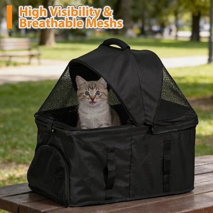 Pet Stroller 4 Wheels Dog Cat Stroller, Detachable Carrier Travel Folding Carrier for Small Medium Dog Cats (Black)