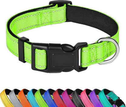 Reflective Dog Collar, Adjustable Soft Neoprene Padded Nylon Pet Collars with Buckle for Puppy and Small Dogs, Cats, Green,XS