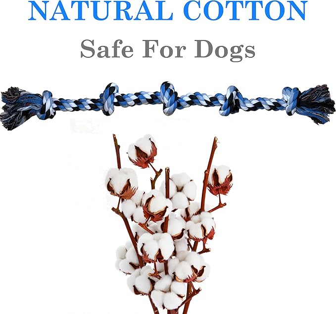 Dog Rope Toys for Large/Medium Aggressive Chewers,Tough Cotton Chew Toy,5 Knots 2.7Feet Indestructible,Knots Extra Tough Cotton Dog Ropes for Medium Large Dogs,Toy Teeth Cleaning