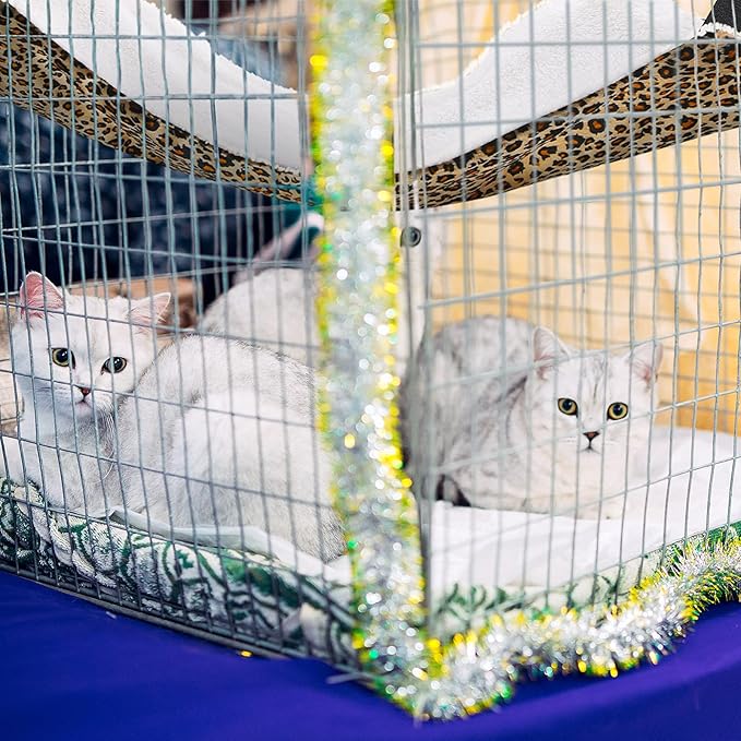 Jetec 2 Pack Cat Hammock for Cage, Catio Accessories Reversible Soft Cats Bed with Adjustable Straps and Hooks Double-Sided Linen and Fleece Hanging Hammock for Cats, Kitten(Leopard and Dot,L)