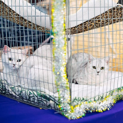 Jetec 2 Pack Cat Hammock for Cage, Catio Accessories Reversible Soft Cats Bed with Adjustable Straps and Hooks Double-Sided Linen and Fleece Hanging Hammock for Cats, Kitten(Leopard and Dot,L)