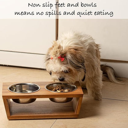 4" Tall Elevated Dog Bowls for Small Dogs, Food and Water Bowl Set by Pawfect Pets (Acacia)