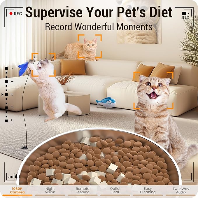 Frienhund 5L Automatic Cat Feeder with 2K HD Camera: 5G WiFi Automatic Dog Feeder with Night Vision,Cat Food Dispenser with Freshness for Multiple Pets,Detachable for Easy Clean-21 Cup (Sealed Outlet)