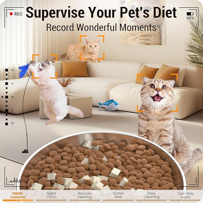 Frienhund 5L Automatic Cat Feeder with 2K HD Camera: 5G WiFi Automatic Dog Feeder with Night Vision,Cat Food Dispenser with Freshness for Multiple Pets,Detachable for Easy Clean-21 Cup (Sealed Outlet)