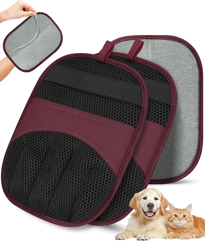 2 Pack Pet Hair Removal Glove - Electrostatic Magic Brush Gloves Pet Hair for Dogs and Cats, The Magic Brush Pure Path Yomi Pet Grooming Needs, Fur Remover for Furniture, Clothes, Car Seats (Red)