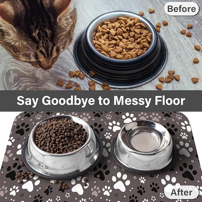 Patterned Cat & Dog Bowl Mat for Food and Water, 12"×20" Quick Dry Absorbent Pet Feeding Mat, Eco-Friendly Dog Placemat