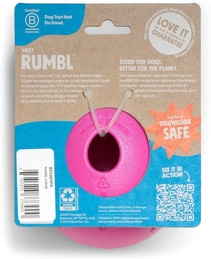 WEST PAW Zogoflex Rumbl Treat-Dispensing Dog Toy – Interactive Slow-Feeder Chew Toy for Dogs – Dog Enrichment Toy – for Moderate Chewers, Fetch, Catch – Holds Kibble, Treats (Hot Pink, Large)