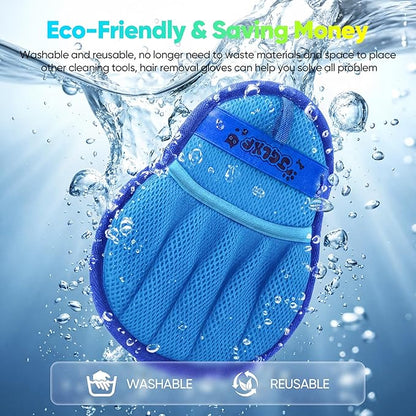 Upgraded Pet Hair Removal Glove for Dogs & Cats, Electrostatic Five-Finger Hair Remover for Furniture, Couch, Carpet, Clothing& Car Seat, 2Pcs Reusable Magic Brush Pet Hair Remover Tool (Blue)