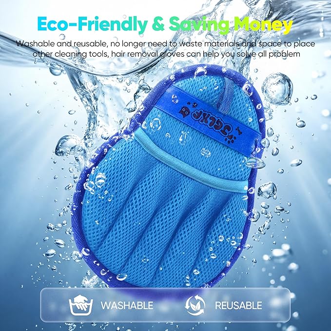 Upgraded Pet Hair Removal Glove for Dogs & Cats, Electrostatic Five-Finger Hair Remover for Furniture, Couch, Carpet, Clothing& Car Seat, 1Pcs Reusable Magic Brush Pet Hair Remover Tool (Blue)