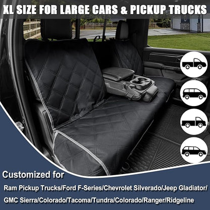 ZQ Trucks Dog Car Back Seat Cover for Ram1500/F150/GMC Sierra/Tacoma/Chevrolet Silverado, Access for Middle Seatbelt, Waterproof Bench Seat Protector for Pickups Nonslip Rear Dog Cover