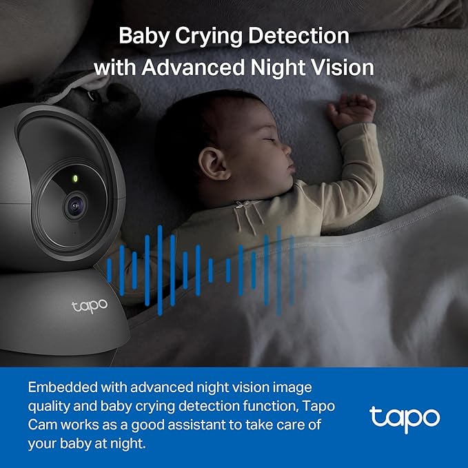 Tapo 1080P Indoor Pan/Tilt Wired Security Camera - Works as a Baby & Pet Monitor, Motion Detection, 2-Way Audio, Siren, Night Vision, Subscription-Free Local Storage or Optional Cloud, Black, C201