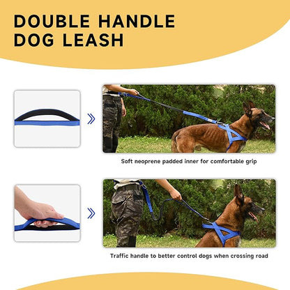 Hands Free Dog Leash with Zipper Pouch, Double Handle Running Reflective Bungee Waist Leash for Dog Walking, Training and Hiking for Small Medium Large Dogs (Blue)