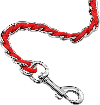 Chain Dog Leash Chew Proof Metal Leash for Medium Large Dogs, Chain Link Dog Anti Chew 5.2FT / 4FT Strong Anti Bite Comfortable Soft Padded Handle (red, 5FT(5-30lb))