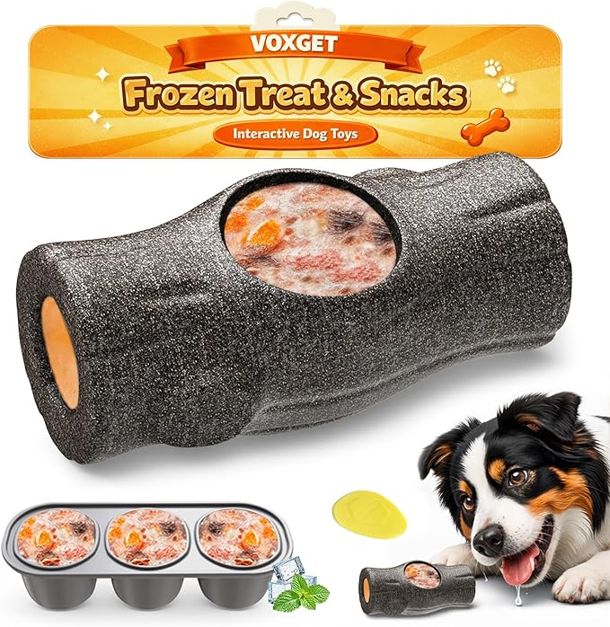 Interactive Dog Treat Toy for Aggressive Chewers, Indestructible Enrichment Chew Toy for Puppy Teething, Frozen Treat Holder with Molds for Large Dogs Pets Keep Busy Reduce Anxiety -Gray
