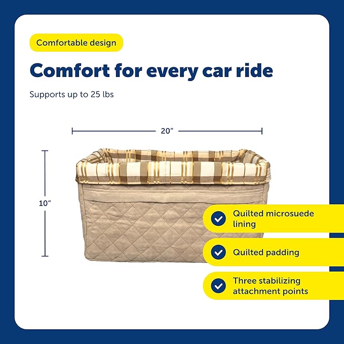 PetSafe Happy Ride Booster Seat for Dogs - Open Road Comfort - Safe Tether System - Zipper Pouch Dog Seat - Machine Washable Fleece Liner - Easy Install Design - Tan - Up to 18 lb