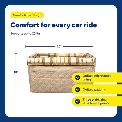 PetSafe Happy Ride Booster Seat for Dogs - Open Road Comfort - Safe Tether System - Zipper Pouch Dog Seat - Machine Washable Fleece Liner - Easy Install Design - Tan - Up to 18 lb