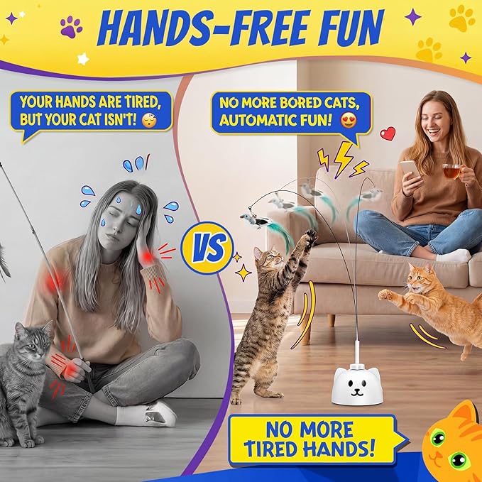 Interactive Cat Toys for Indoor Cats - Automatic Flying Bird Feather Toy, USB Rechargeable Electric Cat Teaser with Strong Sticky Base, Smart Motion Self-Play Toy for Bored Cats(Yellow)