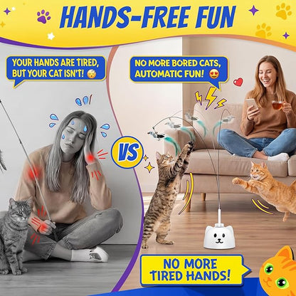 Interactive Cat Toys for Indoor Cats - Automatic Flying Bird Feather Toy, USB Rechargeable Electric Cat Teaser with Strong Sticky Base, Smart Motion Self-Play Toy for Bored Cats(Yellow)