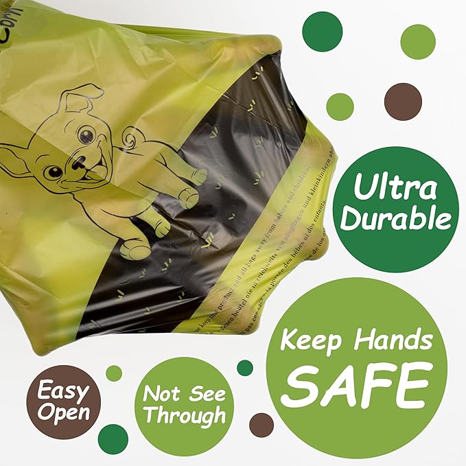 GREENER WALKER Tie Handles Poo Bags for Dog Waste, 600 Doggy Waste Bags Extra Thick Strong 100% Leak-Proof (Green)