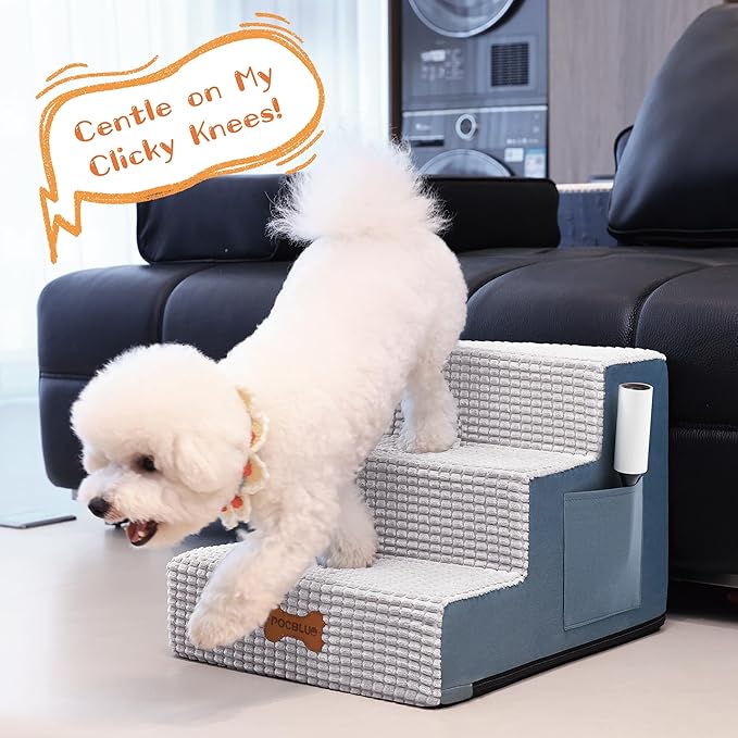 POCBLUE Dog Stairs for Small Dogs and Cats 22" H, 5-Step Pet Step for High Bed or Couch, Non-Slip Balanced Pet Ramp Indoor with High-Density Foam and Washable Cover, Grey