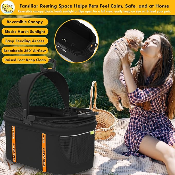 PAWZIDEA Portable Small Dog Crate for Car Travel up 33lbs, Enclosed Dog Car Seat Soft-Sided, Escape-Proof Reversible No-Zip Canopy, Foldable Pet Carrier Seatbelt for Small Medium Puppies & Cats Kennel