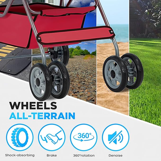 BestOffice Pet Stroller for Small Medium Dogs & Cats, 4-Wheel Foldable Dog Stroller with Cup Holder, Lightweight Travel Carrier, Waterproof Design for Outdoor Walks, Red