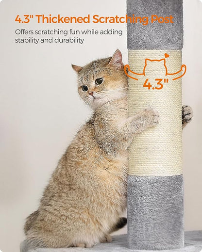 Feandrea Cat Tree, 40.6-Inch Cat Tower, Plush Condo for Extra Large Cats up to 44 lb, Large Perch, 2 Caves, Scratching Post, Light Gray UPCT614W01