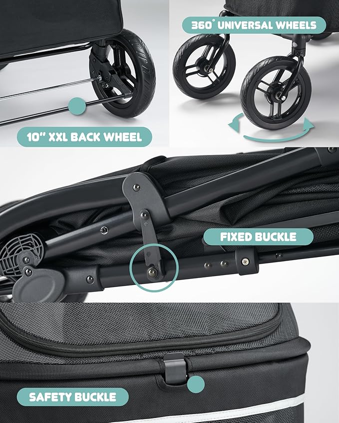 Pet Stroller for Large Dogs up to 110lbs, Large Pet Stroller for Multiple Pets, All-Terrain with Adjustable Handle & Mesh Dual-Window, 1680D Waterproof Oxford Fiber