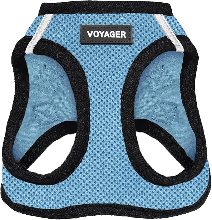 Best Pet Supplies - All Weather Mesh / Plush, Reflective, No Pull Harness for Small, Medium Dogs, Cats - Secure with Hook & Loop Fastener, Buckle, Double D-Rings - Baby Blue/Black Trim, XS