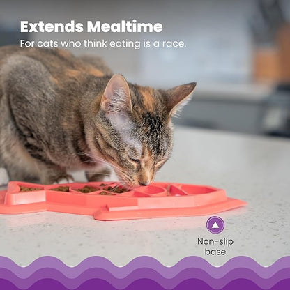 Catstages Fishie Fun Feed Mat – Non-Slip Slow Feeder Mat for Cats with Catnip, Crinkle Sounds & Engaging Play, ½ Cup Food Capacity, Pink