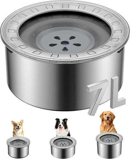 1.8 Gallon Large Dog Water Bowl No Spill,【Anti Digging Lid & Rubber Bottom】 Spill Proof Dog Bowl, Anti Splash Mess Dripless Slow Drinking Stainless Steel Water for Sloppy Messy Drinkers Car