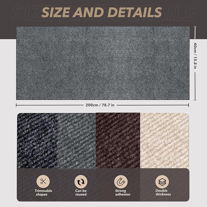 78.7"X15.8" Cat Scratching Mat, Self-Adhesive Cats Carpet, DIY Scratch Furniture Protector for Couch, Sofa, Wall & Doors, Durable Cat Scratch Guards Couch Cats Scratcher from Claw (Grey)