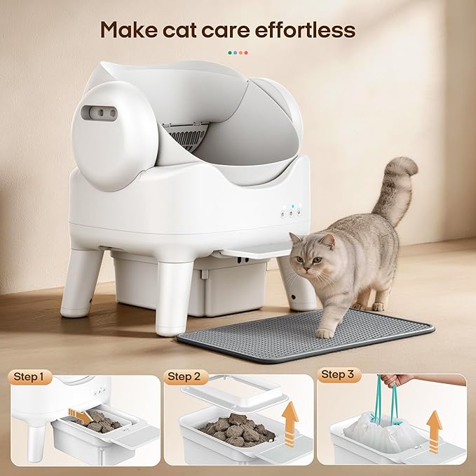 RPZ Automatic Self-Cleaning Cat Litter Box for Large Cats & Multi-Cat Homes, Smart Electric Auto Cleaning Litter Box with Litter Mat & 2 Cleaning Solutions, Ideal for Busy Homes & Apartments