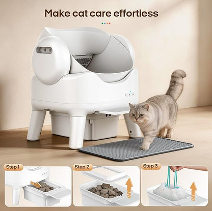 RPZ Automatic Self-Cleaning Cat Litter Box for Large Cats & Multi-Cat Homes, Smart Electric Auto Cleaning Litter Box with Litter Mat & 2 Cleaning Solutions, Ideal for Busy Homes & Apartments
