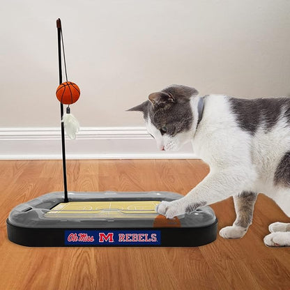 Cat Scratch Toy NCAA Mississippi Ole Miss Rebels Reversible Basketball Court Felt/Cardboard Cat Scratcher Toy. Interactive Cat Ball Bell. 6-in-1 CAT Toy: Cat Wand Poll Catnip-Filled Plush Basketball