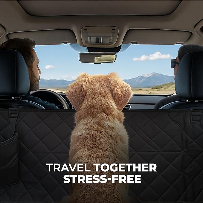 Dog Seat Cover for Back Seat – Heavy-Duty Dog Hammock for Car Seat Cover with Side Flaps – Waterproof, Scratch-Resistant, Non-Slip Dog's Car Seat Cover for Cars, Trucks & SUVs (Black)