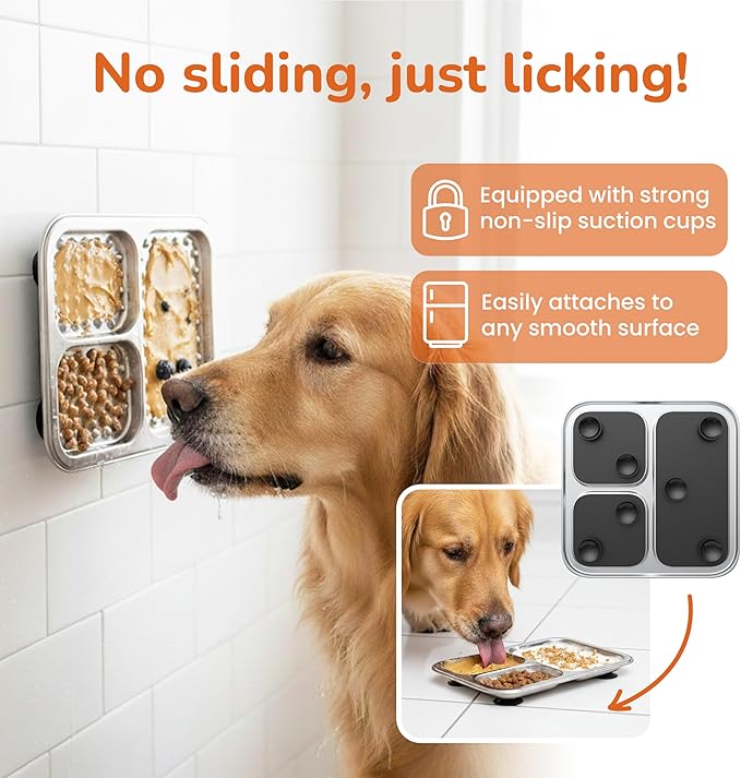 2 Pack - Stainless Steel Lick Mat for Dogs & Cats, Large Non-Slip Slow Feeder Pad with Suction Cups, Chew-Proof Dog Licking Mat for Anxiety Relief, Bathing & Grooming Time