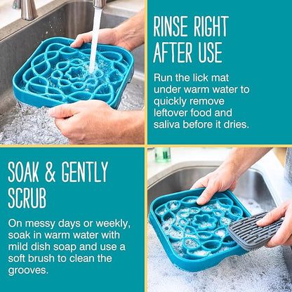 Messy Mutts and Cats Interactive Square Slow Feeder | Blue (2 Cup) | 8” x 8” Square Puzzle Slow Feeder for Dogs/Cats | Enrichment Food Dish for Slow Eating, Bloating