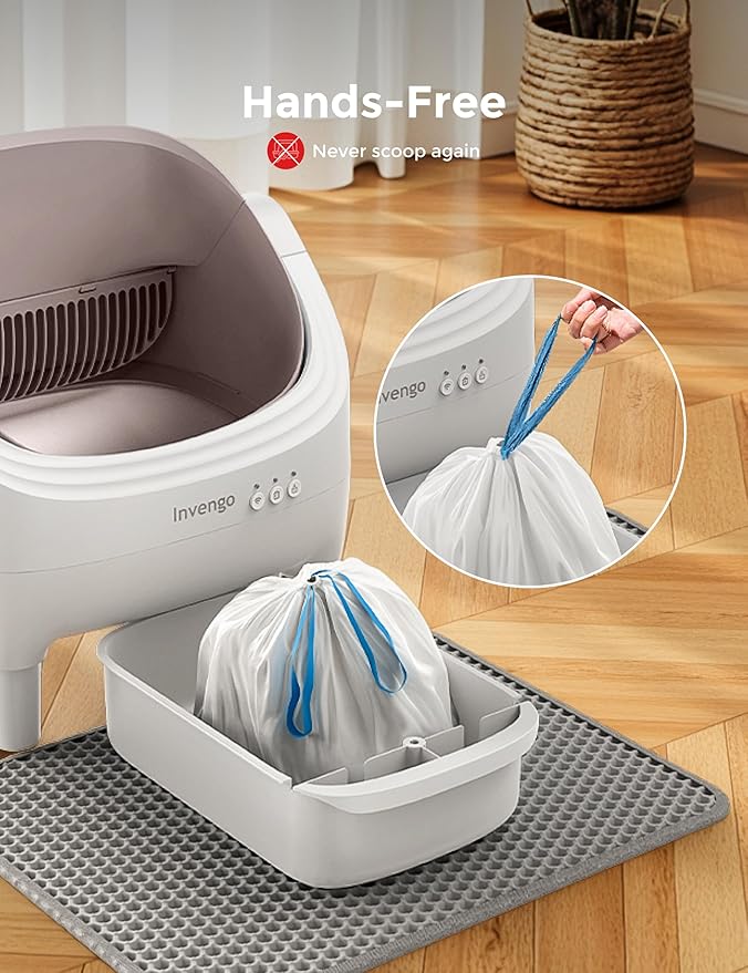 Automatic Cat Litter Box Self Cleaning, App Control, Open-Top Automatic Litter Box with Safety Sensors, Ultra-Quiet, 10.5L Waste Bin with Odor Control, 2 Rolls of Garbage Bags, Champagne
