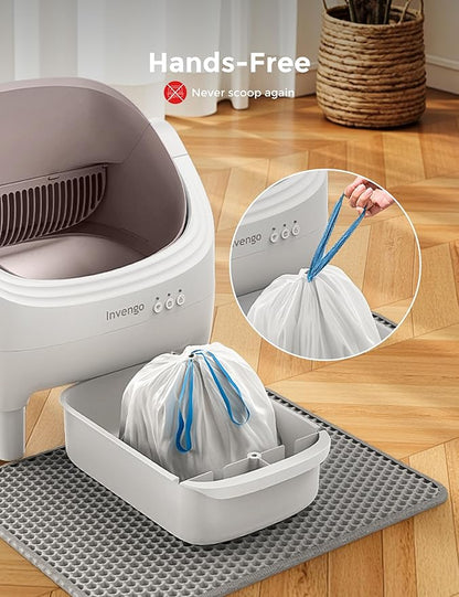 Automatic Cat Litter Box Self Cleaning, App Control, Open-Top Automatic Litter Box with Safety Sensors, Ultra-Quiet, 10.5L Waste Bin with Odor Control, 2 Rolls of Garbage Bags, Champagne