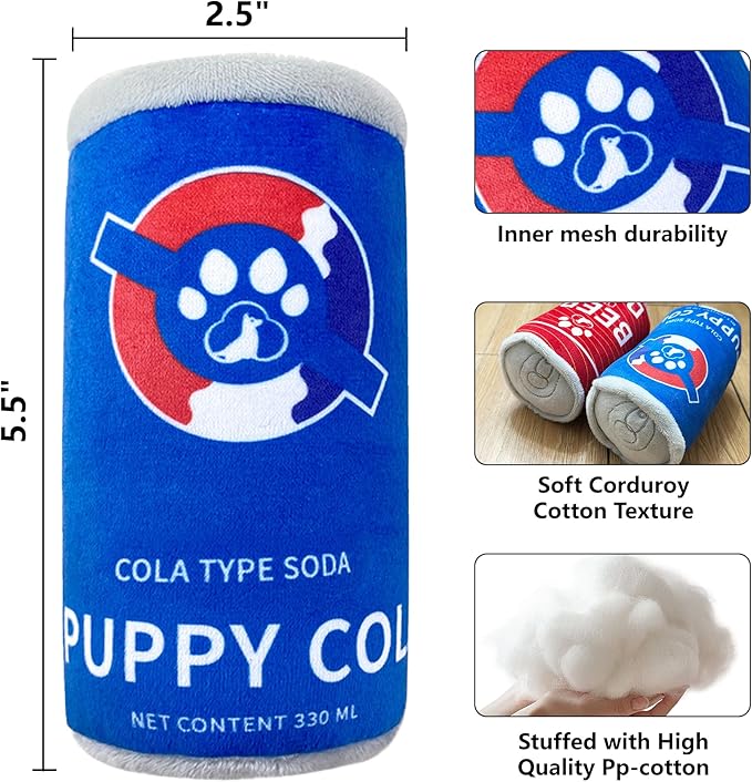 Squeaky Plush Dog Toys 2 Pack - Funny Beer Puppy Toys with Squeaker for Small Medium Large Dogs, Soft Stuffed Chew Toys for Birthday Gifts(Orange&Blue)