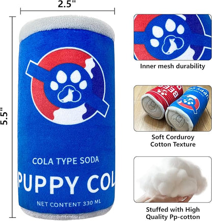 Squeaky Plush Dog Toys 2 Pack - Funny Beer Puppy Toys with Squeaker for Small Medium Large Dogs, Soft Stuffed Chew Toys for Birthday Gifts(Orange&Blue)