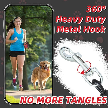 PUPTECK Retractable Dog Leash With Anti-Chewing Steel Wire, 360Tangle-Free Pet Walking for Small Medium Large Dogs, Heavy Duty up to 110lbs, 16ft Strong Reflective, One-Hand Brake Red